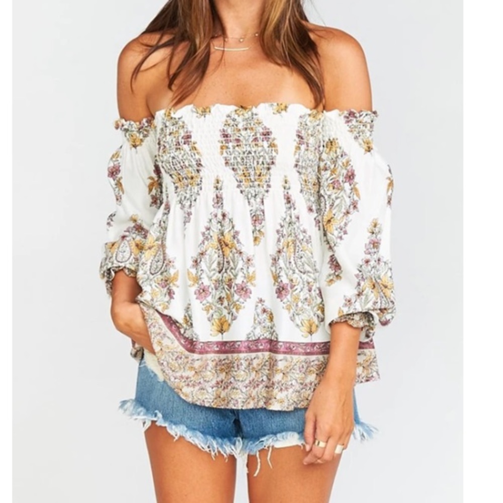 Show me your mumu Raquel smocked baby doll top size xs floral paisley print